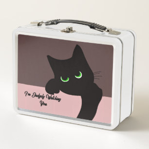 Trendy Peeking Black Cat Monogram Metal Lunch Box