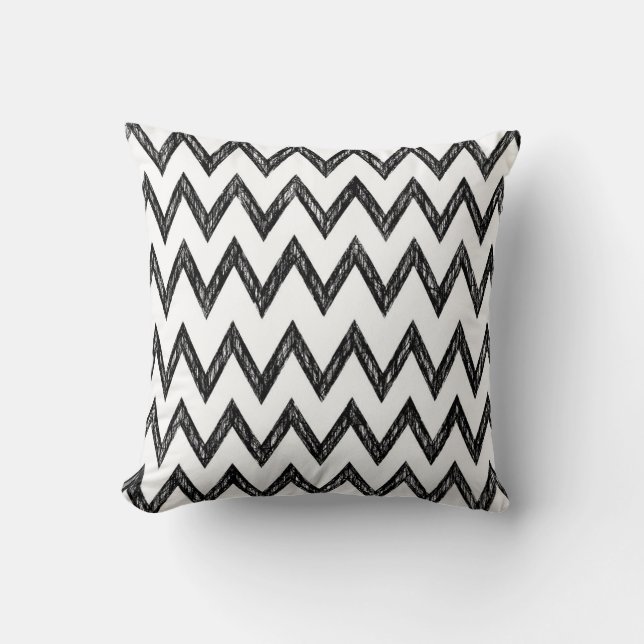 Trendy Pencil Black and White Chevron Pattern Cushion (Front)