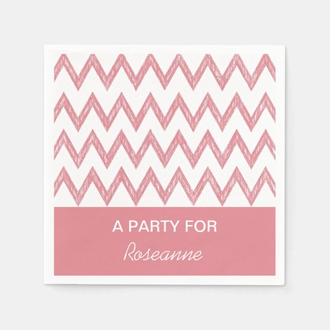 Trendy Pencil Light Pink Chevron Zigzags With Name Napkin (Front)