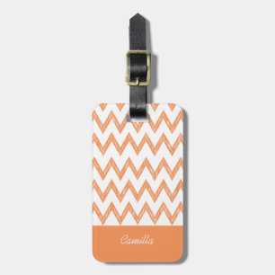 Trendy Pencil Orange Chevron Zigzags With Name Luggage Tag