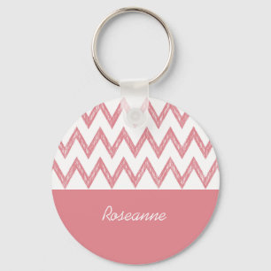 Trendy Pencil Pink Chevron Zigzags With Name Key Ring