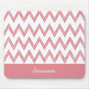 Trendy Pencil Pink Chevron Zigzags With Name Mouse Pad