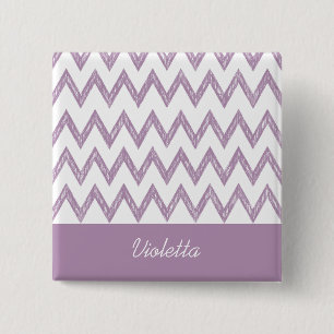 Trendy Pencil Purple Chevron Zigzags and Name 15 Cm Square Badge