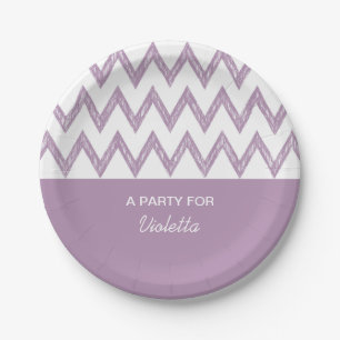 Trendy Pencil Purple Chevron Zigzags With Name Paper Plate