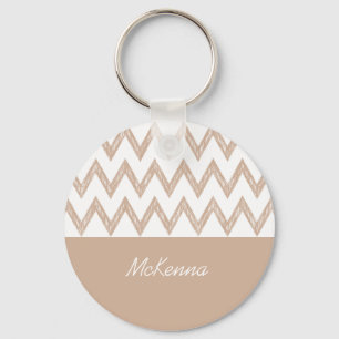 Trendy Pencil Tan Chevron Zigzags With Name Key Ring