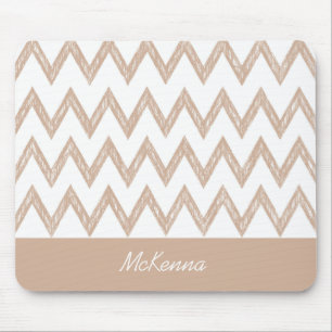 Trendy Pencil Tan Chevron Zigzags With Name Mouse Pad