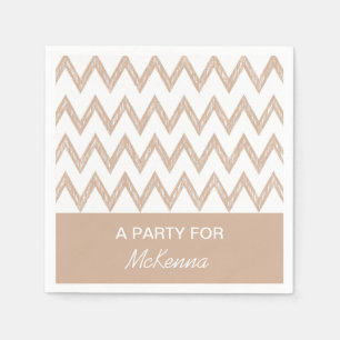 Trendy Pencil Tan Chevron Zigzags With Name Napkin