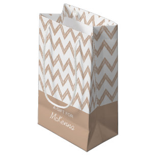 Trendy Pencil Tan Chevron Zigzags With Name Small Gift Bag