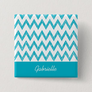 Trendy Pencil Turquoise Chevron Zigzags With Name 15 Cm Square Badge