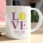 Trendy Personal LOVE Raspberry Purple Pickleball Coffee Mug<br><div class="desc">Cute personal pickleball coffee mug featuring stacked letters spelling "LOVE" with a pickleball ball in place of the O. Personalizable name and text lines. Available in a curated selection of energetic colours. Perfect for Valentine's Day,  Sweetest Day,  wedding anniversary,  or any day!</div>