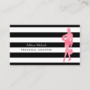 Trendy Personal Shopper Pink Woman Black Stripes Business Card