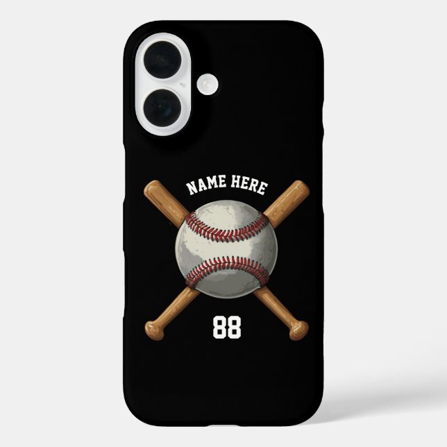 Trendy Personalised Baseball Name and Number Black Case-Mate iPhone Case (Back)