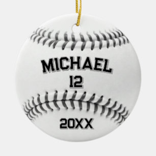 Trendy Personalised Baseball Name and Number Ceramic Tree Decoration
