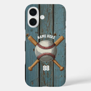 Trendy Personalised Baseball Name and Number Wood iPhone 16 Case