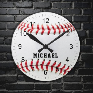 Trendy Personalised Baseball Name  Round Clock