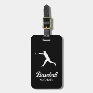 Trendy Personalised Baseball Player Black          Luggage Tag