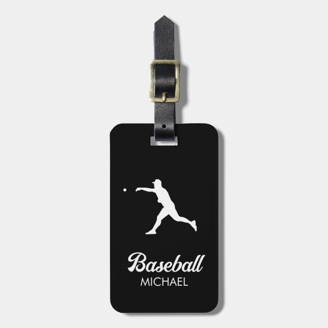 Trendy Personalised Baseball Player Black          Luggage Tag (Front Vertical)