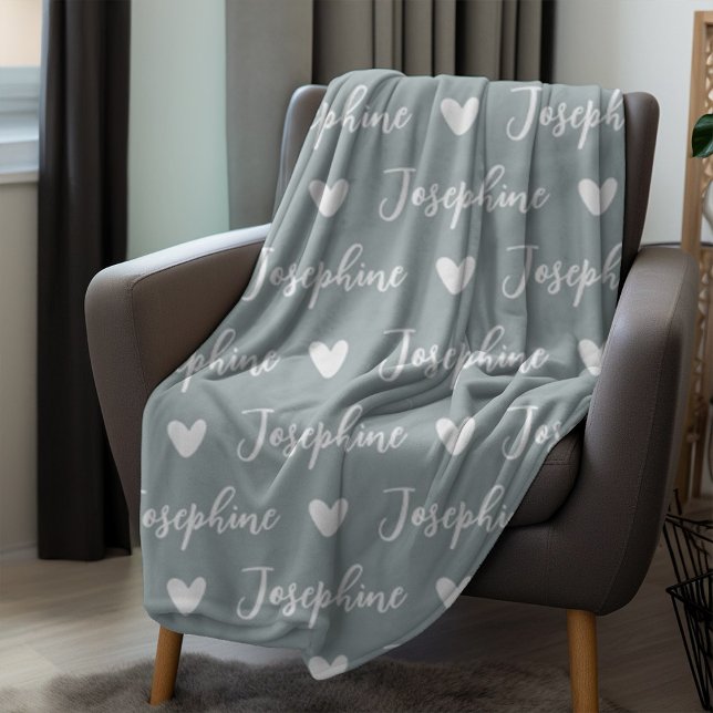 Trendy Personalised Calligraphy Name Grey Fleece Blanket (Creator Uploaded)