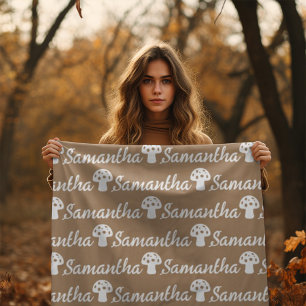 Trendy Personalised Calligraphy Name Mushroom Fleece Blanket