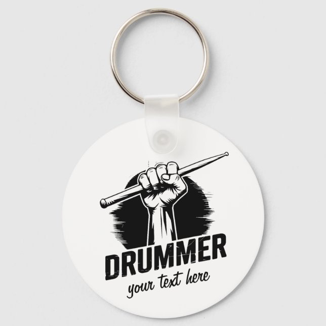 Trendy Personalised Drummer Fist With Drumsticks   Key Ring (Front)