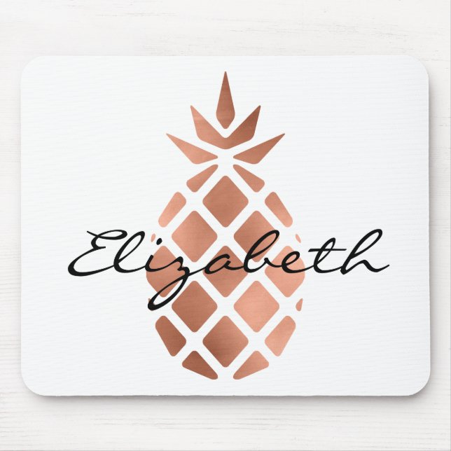 Trendy Personalised Faux Rose Gold Foil Pineapple Mouse Pad (Front)