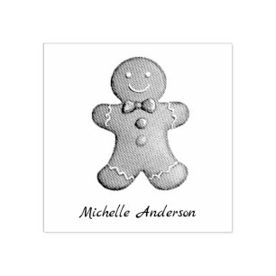 Trendy Personalised Gingerbread Man Christmas Rubber Stamp