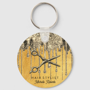Trendy Personalised Gold Glitter Hairstylis Key Ring