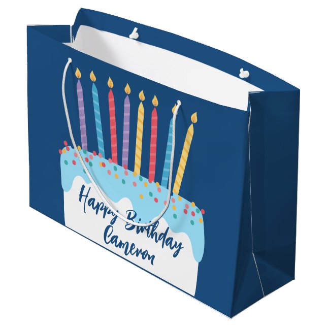 Trendy Personalised Happy Birthday Cake Large Gift Bag (Back Angled)