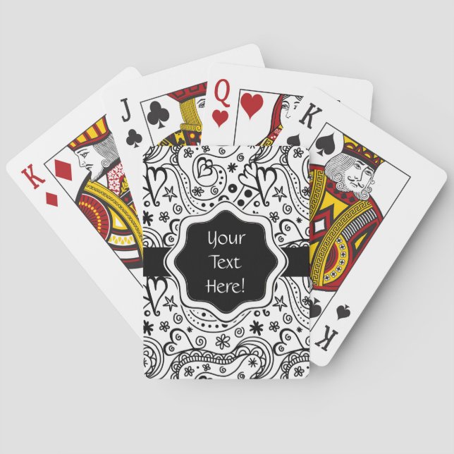 Trendy Personalised Hearts and Love Doodle Pattern Playing Cards (Back)