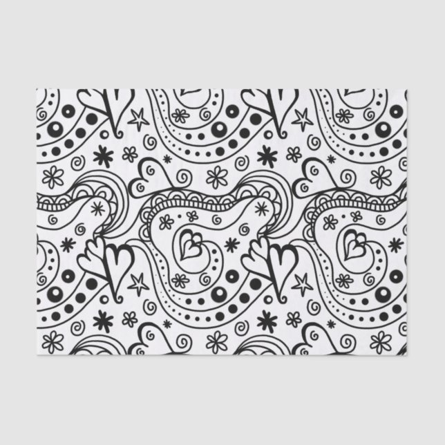 Trendy Personalised Hearts and Love Doodle Pattern Tissue Paper (Front)
