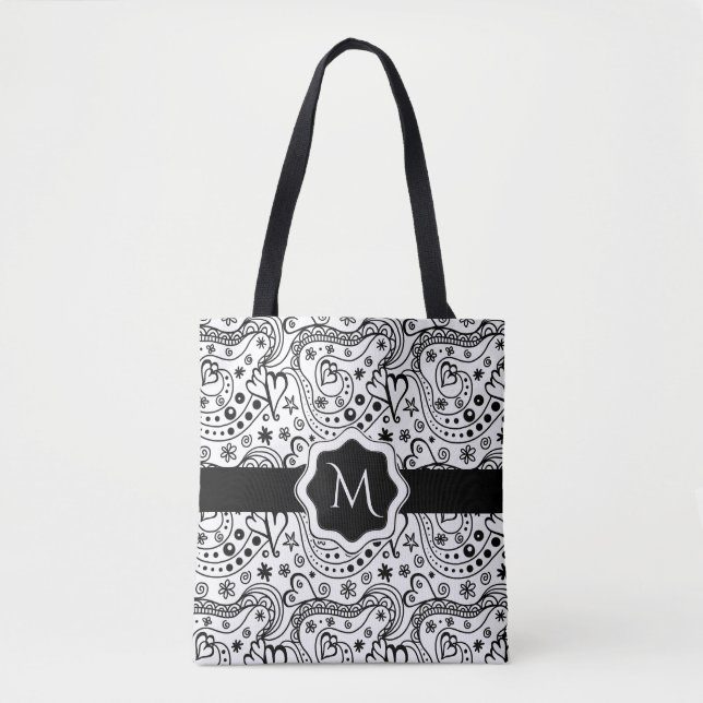 Trendy Personalised Hearts and Love Doodle Pattern Tote Bag (Front)