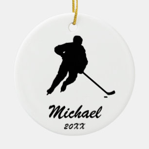 Trendy Personalised Hockey Player Name Ceramic Tree Decoration