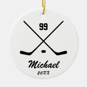 Trendy Personalised Hockey Player Name Number Ceramic Tree Decoration
