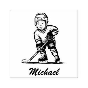 Trendy Personalised Hockey Player Name Rubber Stamp