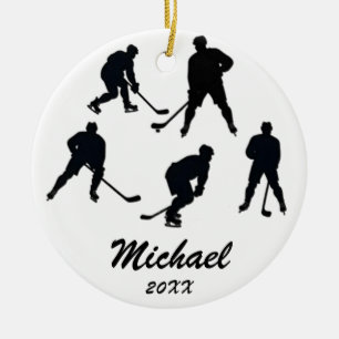 Trendy Personalised Hockey player silhouettes      Ceramic Tree Decoration