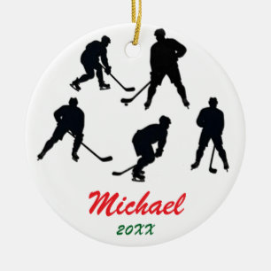 Trendy Personalised Hockey player silhouettes      Ceramic Tree Decoration