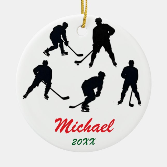 Trendy Personalised Hockey player silhouettes      Ceramic Tree Decoration (Front)