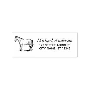 Trendy Personalised Horse Return Address  Rubber Stamp