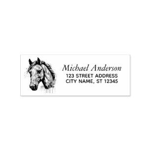 Trendy Personalised Horse Return Address Rubber Stamp