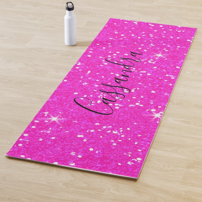 Trendy Personalised Hot Pink Glitter Yoga Mat (In Situ)