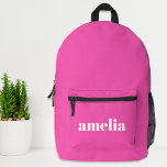 Trendy Personalised Hot Pink Printed Backpack<br><div class="desc">Cute backpack featuring your name or initials monogrammed in a big white popular font on a trendy hot pink background. You can adjust the size of the font in the design tool for shorter or longer names.</div>