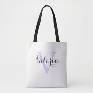 Trendy Personalised Lavender Monogram Tote Bag