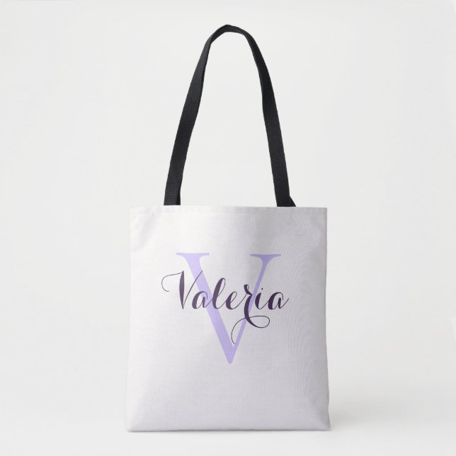 Trendy Personalised Lavender Monogram Tote Bag (Front)