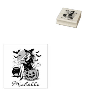 Trendy Personalised Name Cute witch Halloween      Rubber Stamp