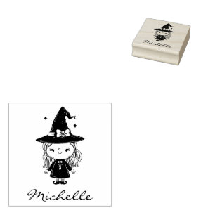 Trendy Personalised Name Cute witch Halloween Rubber Stamp