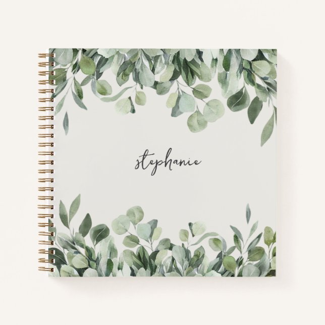 Trendy Personalised Name Eucalyptus Greenery       Notebook (Front)