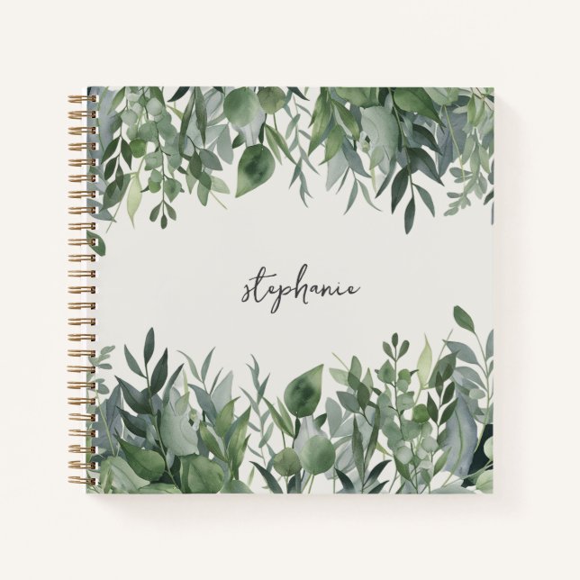 Trendy Personalised Name Eucalyptus Greenery       Notebook (Front)