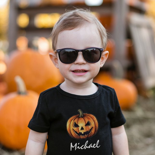 Trendy Personalised Name Orange Pumpkin Halloween  Toddler T-Shirt (Creator Uploaded)