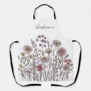 Trendy Personalised Name Watercolor Wildflower  Apron