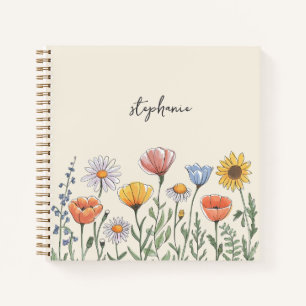 Trendy Personalised Name Watercolor Wildflower Notebook